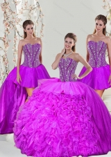 2015 Beading and Ruffles Fuchsia  Detachable and Vestidos de Quinceanera Dresses