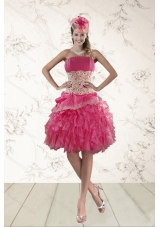 2015 Strapless Prom Dresses with Appliques and Ruffles