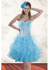 2015 Spring Baby Blue Sweetheart Prom Dresses with Embroidery
