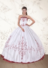 2015 Strapless Floor Length Quinceanera Dress in White and Red