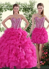 2015 Sweetheart Hot Pink Sweet 16 Dresses with Beading and Ruffles