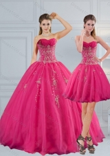 Sweetheart Hot Pink Quinceanera Dress with Appliques and Beading for 2015