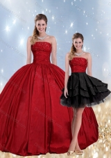 2015 Designer Strapless Beaded Quinceanera Dress in Red and Black