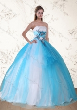 2015 Pretty Multi Color Strapless Quinceanera Dress with Embroidery and Beading