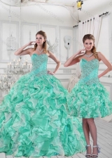 2015 Pretty Sweetheart Quinceanera Dresses in Apple Green with Ruffles and Beading