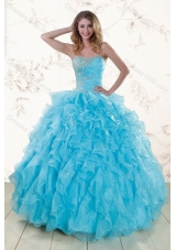 Baby Blue 2015 Prefect Sweet 16 Dresses with Beading and Ruffles