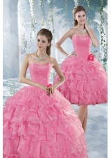 Beautiful Baby Pink Quince Dresses with Beading and Ruffles