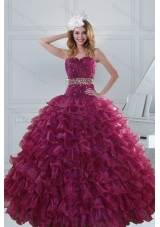 Beautiful Beading and Ruffles Quinceanera Dresses in Burgundy