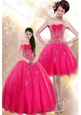 Beautiful Strapless Floor Length Quince Dresses with Appliques in Hot Pink