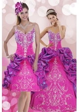 Multi Color Sweep Train 2015 Quince Dresses with Pick Ups and Embroidery