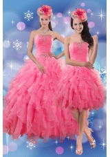 Pretty Rose Pink Quince Dresses with Ruffles and Beading for 2015