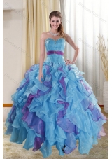 The Super Hot Multi Color 2015 Quinceanera Dresses with Ruffles and Beading