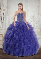 Designer Royal Blue Quince Dresses with Beading and Ruffles for 2015