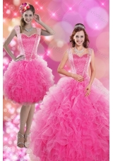 2015 Designer Hot Pink Quinceanera Dresses with Beading and Ruffles