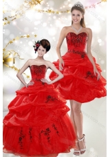 Detachable Beautiful Strapless Red Quinceanera Dresses with Appliques and Pick Ups