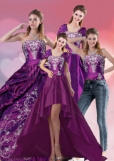 Detachable Embroidery Strapless Quinceanera Dress in Purple for 2015