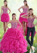 Detachable Hot Pink Sweetheart Quinceanera Gown with Beading and Ruffles