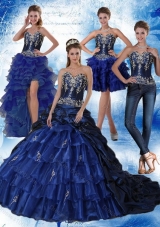 Detachable Navy Blue Sweetheart Quinceanera Dress with Embroidery and Ruffles