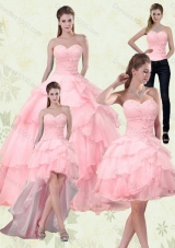 Detachable Sweetheart Beaded 2015 Quinceanera Dresses with Ruffled Layers