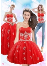 2015 Exquisite and Detachable Strapless Red Quince Dresses With Appliques