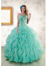 2015 Fashionable Spring Strapless Quinceanera Dresses with Appliques and Ruffles