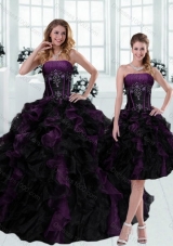 Detachable 2015 Strapless Multi Color Ruffled Quinceanera Dresses with Beading