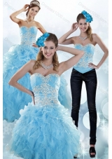 Detachable Baby Blue Sweetheart 2015 Sweet 15 Dresses with Embroidery and Ruffles
