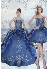 Detachable Embroidery and Beading Blue Quince Dresses for 2015