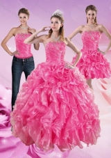 Detachable Hot Pink Sweet 16 Dresses with Beading and Ruffles