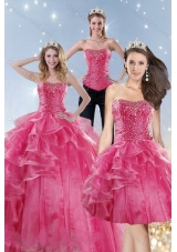 Detachable Pink Quinceanera Dresses with Beading and Ruffles for 2015