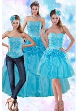 Detachable Blue Quince Dresses with Embroidery and Pick Ups