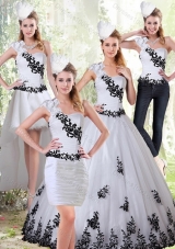 Detachable White and Black Sweetheart 2015 Quinceanera Dress with Embroidery