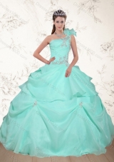 Fashionable Beading and Appliques 2015 Dress for Quince in Apple Green