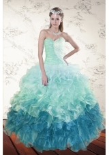 2015 Decent Multi Color Dresses for Quince with Beading and Ruffles