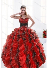 2015 Modern Multi Color Beading and Ruffles Dresses for Quince
