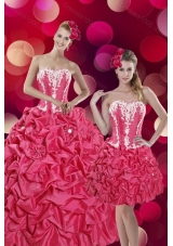 2015 Pretty Hot Pink Sweet 15 Dresses with Pick Ups and Appliques