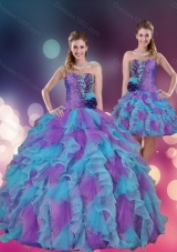 2015 Strapless Multi Color Quinceanera Dress with Beading and Ruffles