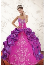2015 Sweep Train Multi Color Quince Dresses with Embroidery