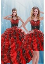 Beautiful Multi Color Beading and Ruffles Quince Dresses for 2015