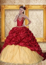 Fashionable 2015 Wine Red Brush Train Quinceanera Dress with Sweetheart