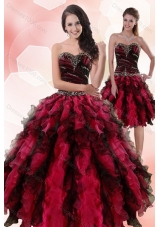 Multi Color Sweetheart Sweet 15 Dresses with Ruffles and Beading for 2015