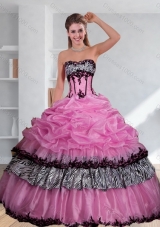 Zebra Printed Multi Color Strapless Quinceanera Dress with Pick Ups and Embroidery
