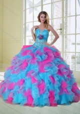 2015 New Style Multi Color Quinceanera Dress with Appliques and Ruffles