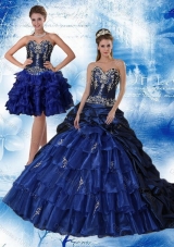 New Style Navy Blue Sweetheart Quinceanera Dress with Ruffles and Embroidery