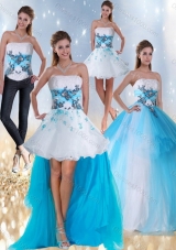 2015 New Style Strapless Multi Color Quinceanera Dress with Appliques and Beading