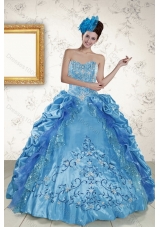 2015 New Style Sweetheart Teal Quince Gown with Embroidery and Pick Ups