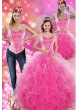 New Style Decent Hot Pink 2015 Quinceanera Gown with Beading and Ruffles