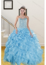The New Style Ruffles and Beading Baby Blue Quince Dresses for 2015