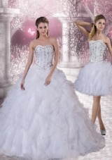 2015 Sweetheart White Sweet Sixteen Dress with Ruffles and Beading