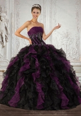 Strapless Multi Color Quinceanera Dress with Ruffles and Embroidery